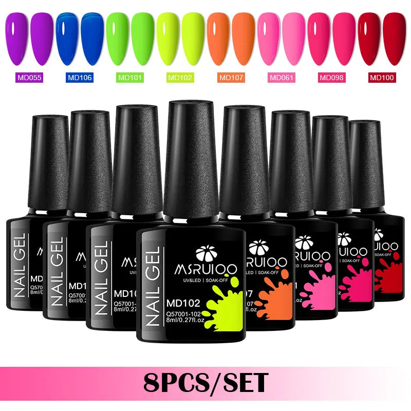 Coffret 8 Vernis Gel Semi-Permanents – MSRUIOO, Couleurs Classiques & Brillantes, Tenue 15 à 21 Jours, Compatible UV/LED