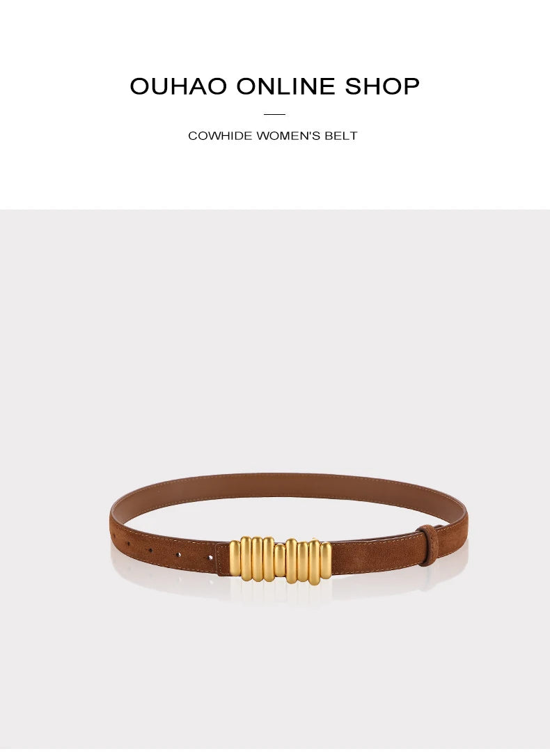 Ceinture Femme en Daim & Cuir Véritable – Boucle Dorée Élégante, Style Chic pour Robe ou Jean