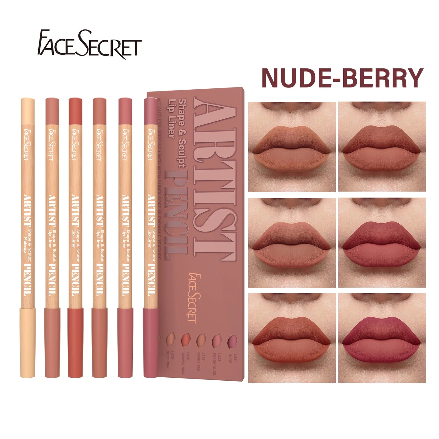 Set de 6 Crayons à Lèvres Nude – Longue Tenue & Waterproof – Contour et Remplissage