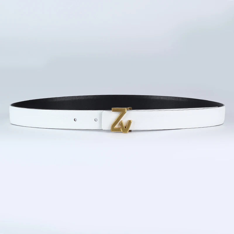 Ceinture Femme Cuir Véritable 2,5 cm – Design Élégant avec Boucle Dorée ZV, Accessoire Mode Chic