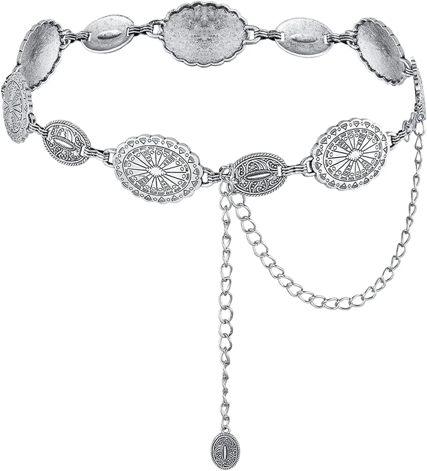 Ceinture Chaîne Métal Femme – Style Western Cowgirl | Concho Réglable Argent