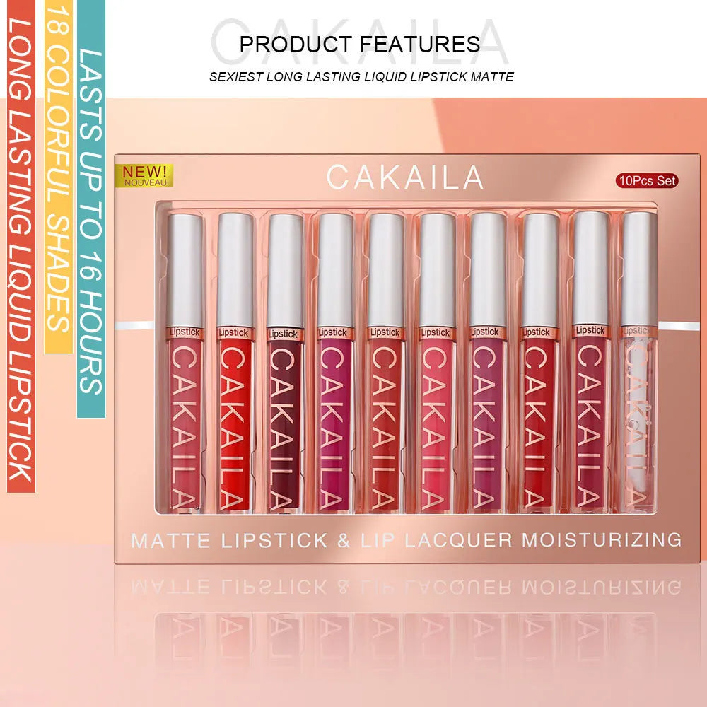Set de 10 Rouges à Lèvres Liquides Mat & Brillant – Waterproof, Longue Tenue & Hydratants