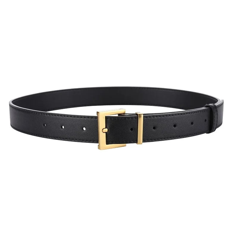 Ceinture Femme en Cuir Suédé – Boucle Carrée Dorée Élégante, Style Décontracté Chic