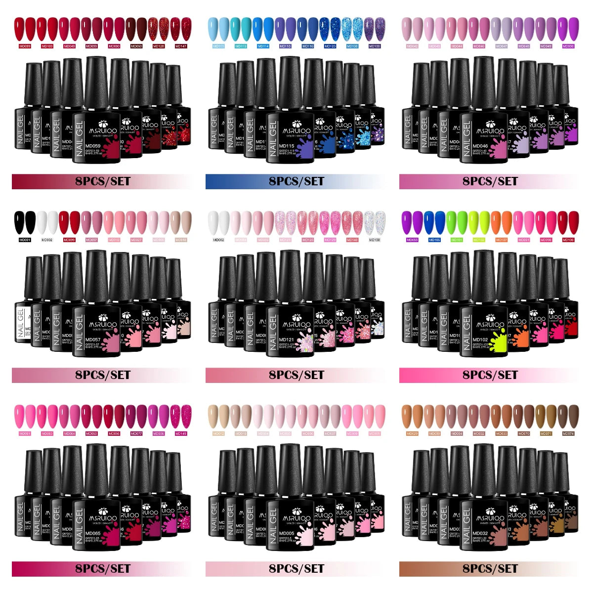 Coffret 8 Vernis Gel Semi-Permanents – MSRUIOO, Couleurs Classiques & Brillantes, Tenue 15 à 21 Jours, Compatible UV/LED