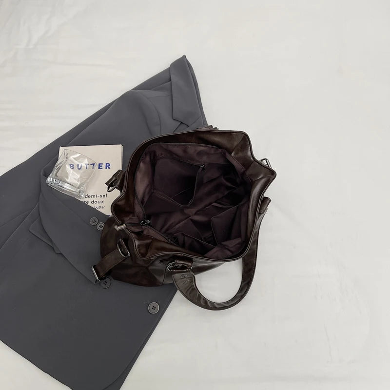 Sac Fourre-Tout Femme Rétro en Cuir PU – Grande Capacité Élégante, Style Boston avec Pochette Intérieure