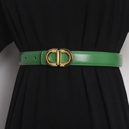 Ceinture Femme en Cuir Véritable – Boucle Dorée Élégante, Largeur 2,3 cm, Style Chic & Intemporel
