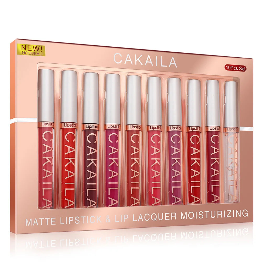 Set de 10 Rouges à Lèvres Liquides Mat & Brillant – Waterproof, Longue Tenue & Hydratants