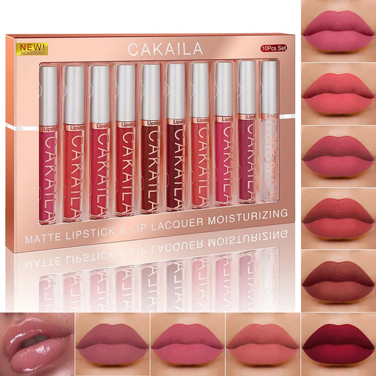 Set de 10 Rouges à Lèvres Liquides Mat & Brillant – Waterproof, Longue Tenue & Hydratants