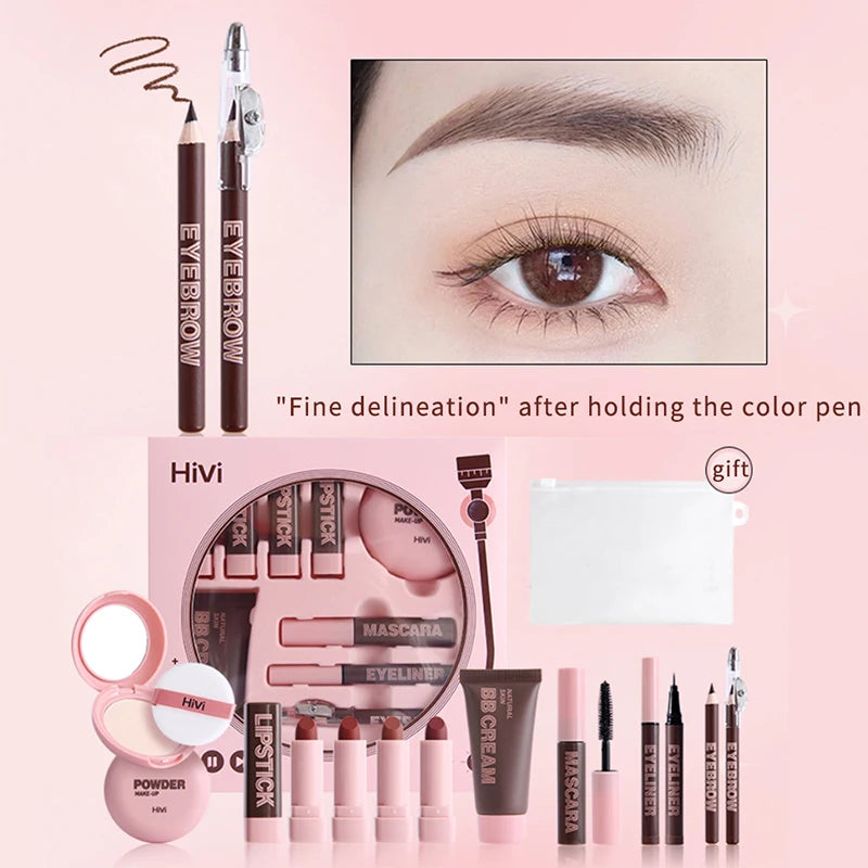 Coffret Maquillage Complet HiVi – Kit Beauté avec Poudre, BB Cream, Rouges à Lèvres, Mascara, Eyeliner & Accessoires