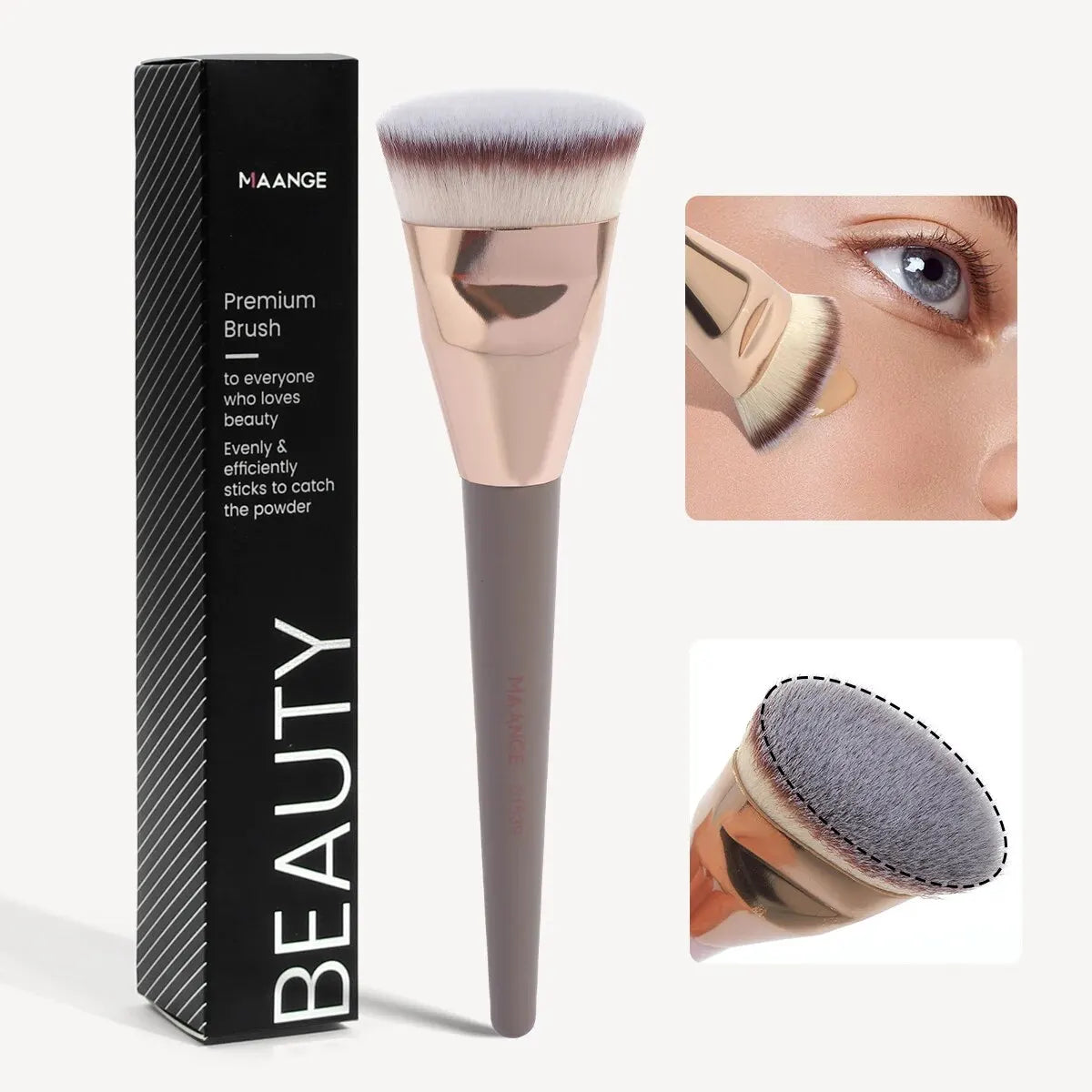 Pinceau Kabuki Plat MAANGE – Brosse Fond de Teint Liquide & Crème, Fibres Ultra-Douces, Application Parfaite