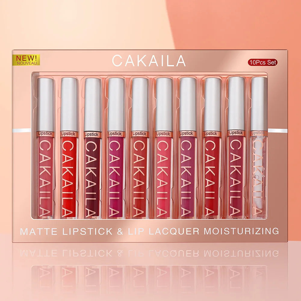 Set de 10 Rouges à Lèvres Liquides Mat & Brillant – Waterproof, Longue Tenue & Hydratants