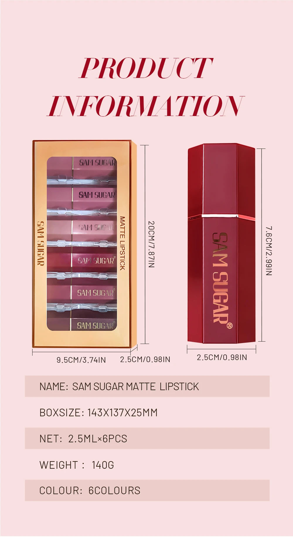 Coffret 6 Rouges à Lèvres Mat Velours – Longue Tenue & Couleurs Intenses