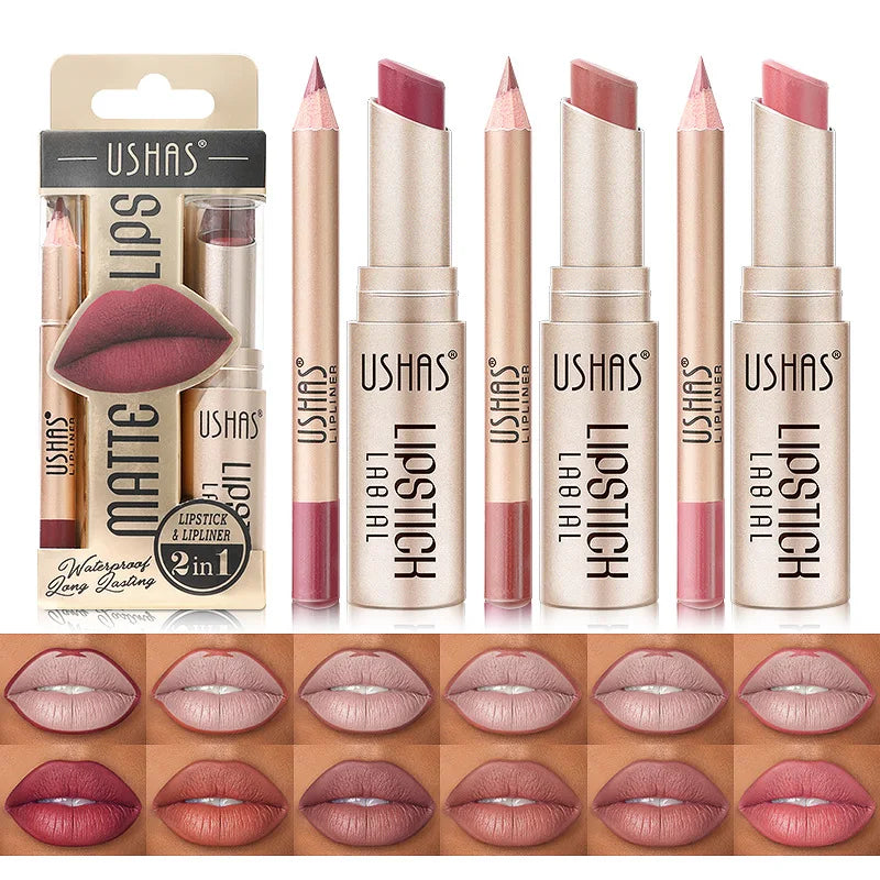Rouge à Lèvres Mat Longue Tenue – Set de 12 Couleurs Ushas | Pigmentation Intense & Application Facile