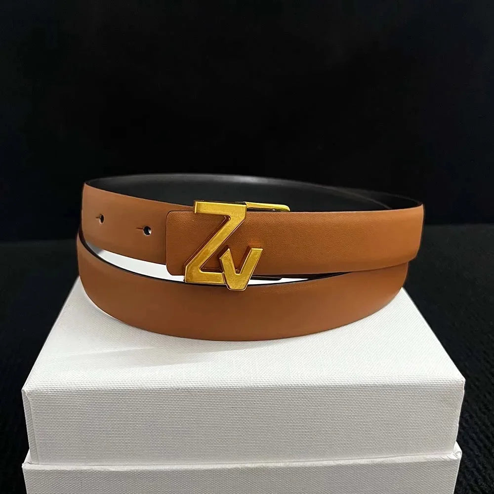 Ceinture Femme Cuir Véritable 2,5 cm – Design Élégant avec Boucle Dorée ZV, Accessoire Mode Chic