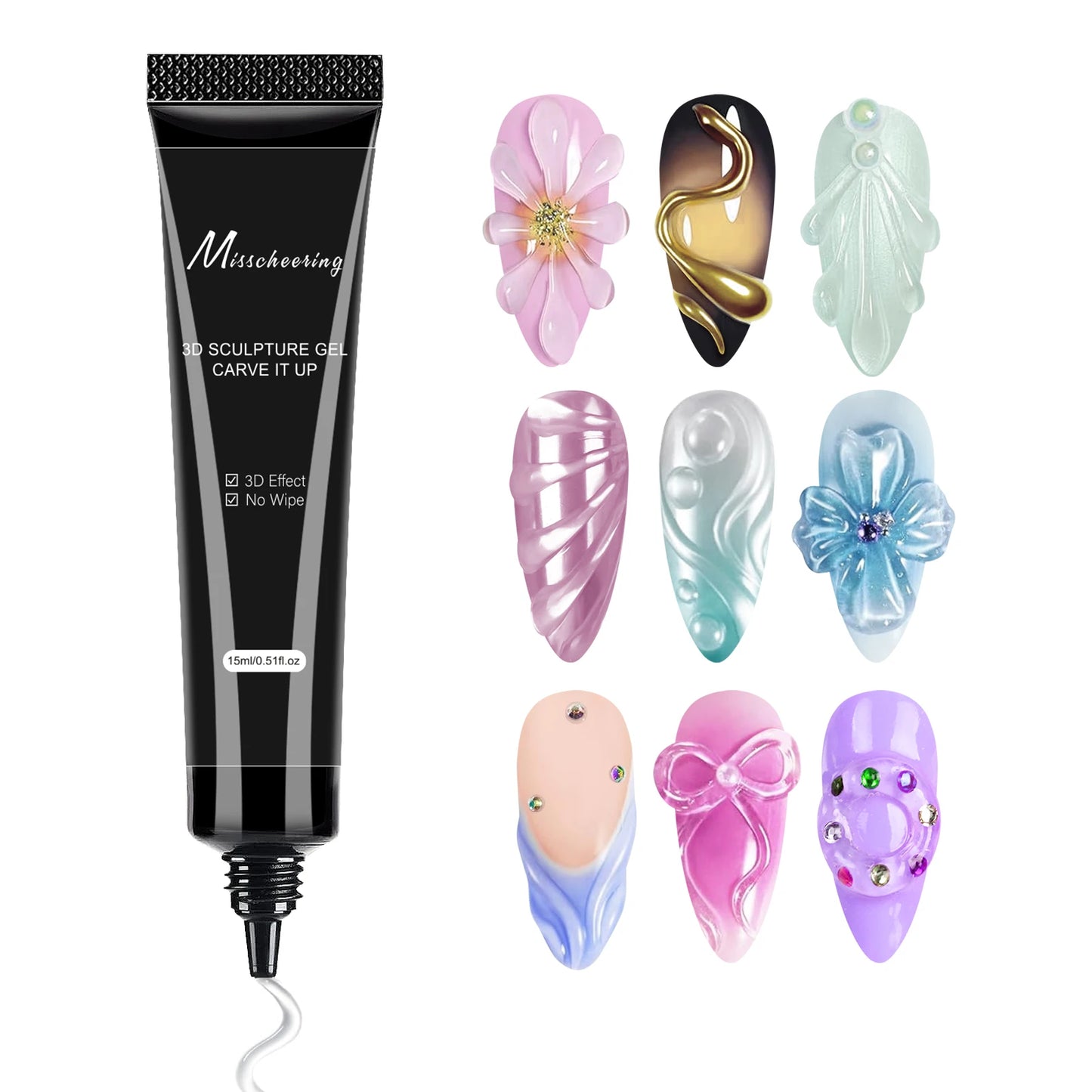 Gel Nail Art 3D 15ml – Gel de Sculpture Professionnel Imperméable UV/LED, Décoration Ongles et Strass Longue Durée