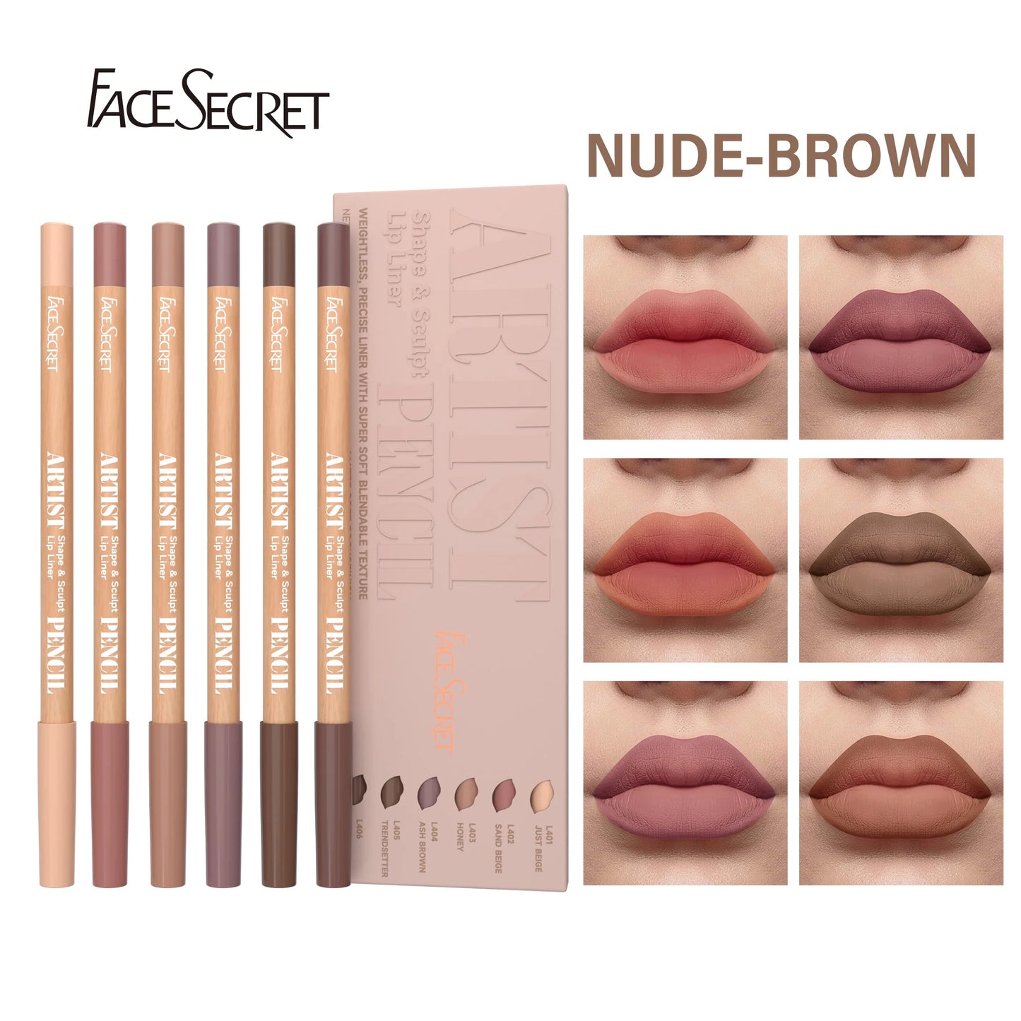 Set de 6 Crayons à Lèvres Nude – Longue Tenue & Waterproof – Contour et Remplissage