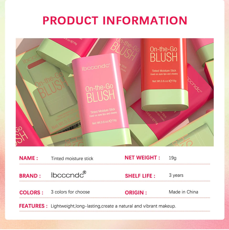 Blush Stick 3 Couleurs – Fard à Joues Crème Longue Tenue Multifonction (Lèvres, Joues & Paupières)