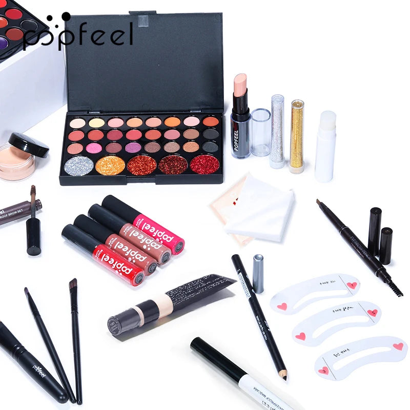 🎁 Coffret Maquillage Complet  All-in-One – Palette, Rouge à Lèvres, Fond de Teint & Accessoires