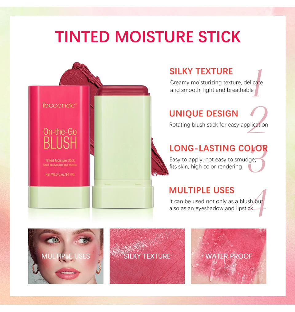Blush Stick 3 Couleurs – Fard à Joues Crème Longue Tenue Multifonction (Lèvres, Joues & Paupières)