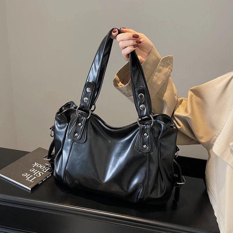 Sac Fourre-Tout Femme Rétro en Cuir PU – Grande Capacité Élégante, Style Boston avec Pochette Intérieure