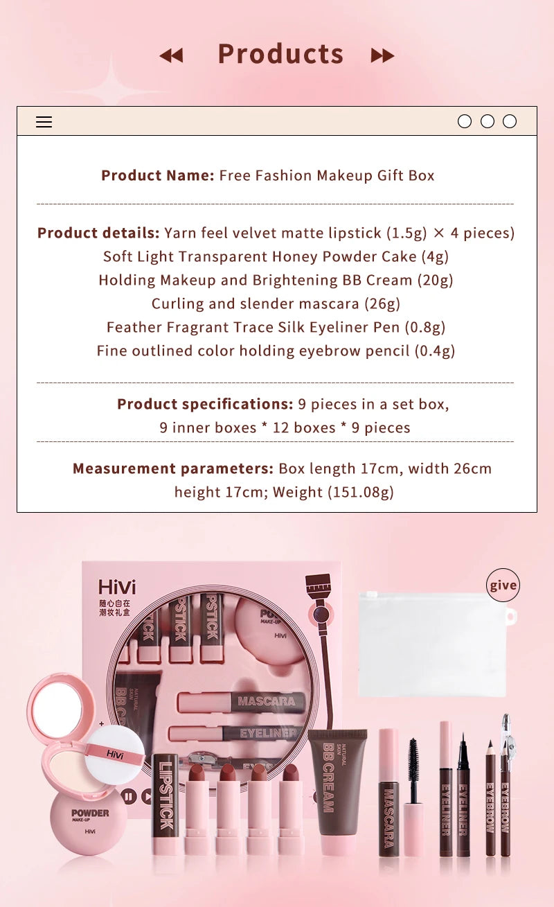 Coffret Maquillage Complet HiVi – Kit Beauté avec Poudre, BB Cream, Rouges à Lèvres, Mascara, Eyeliner & Accessoires