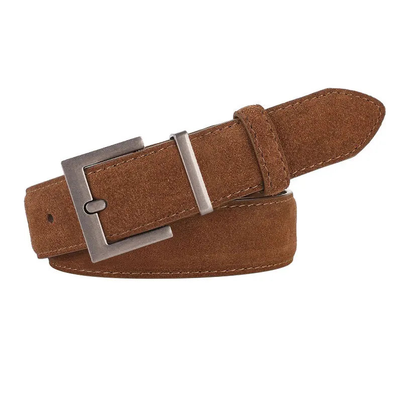 Ceinture Femme en Cuir Suédé – Boucle Carrée Dorée Élégante, Style Décontracté Chic