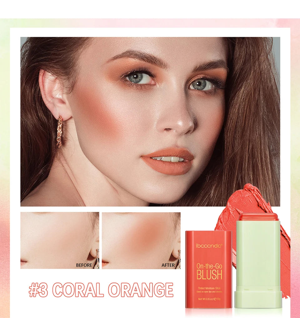 Blush Stick 3 Couleurs – Fard à Joues Crème Longue Tenue Multifonction (Lèvres, Joues & Paupières)