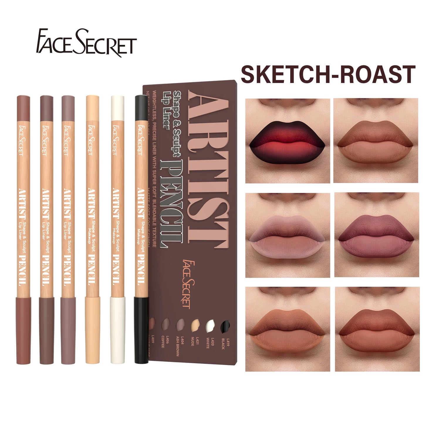 Set de 6 Crayons à Lèvres Nude – Longue Tenue & Waterproof – Contour et Remplissage