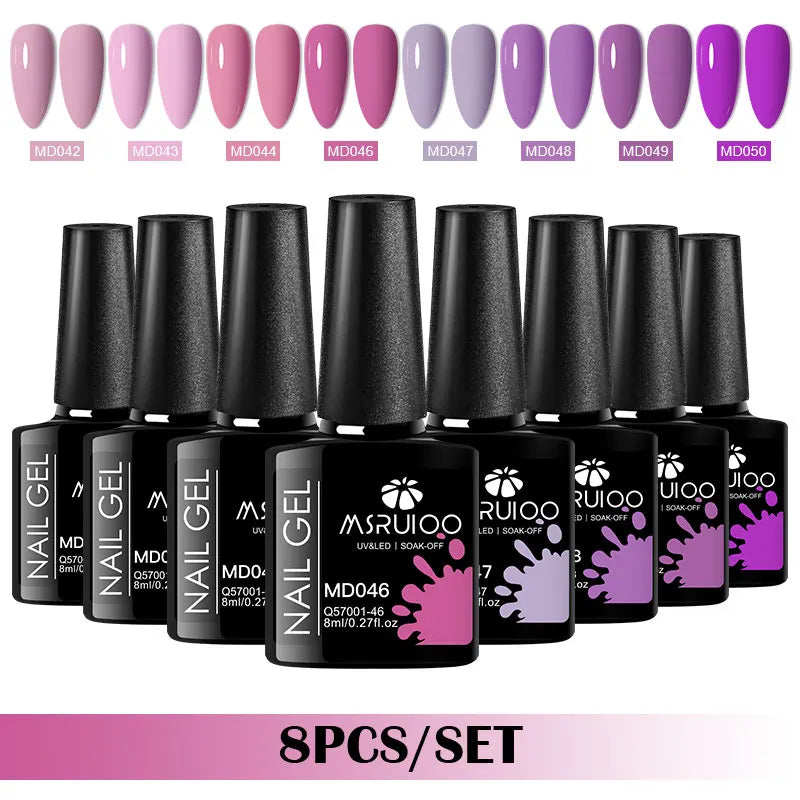 Coffret 8 Vernis Gel Semi-Permanents – MSRUIOO, Couleurs Classiques & Brillantes, Tenue 15 à 21 Jours, Compatible UV/LED