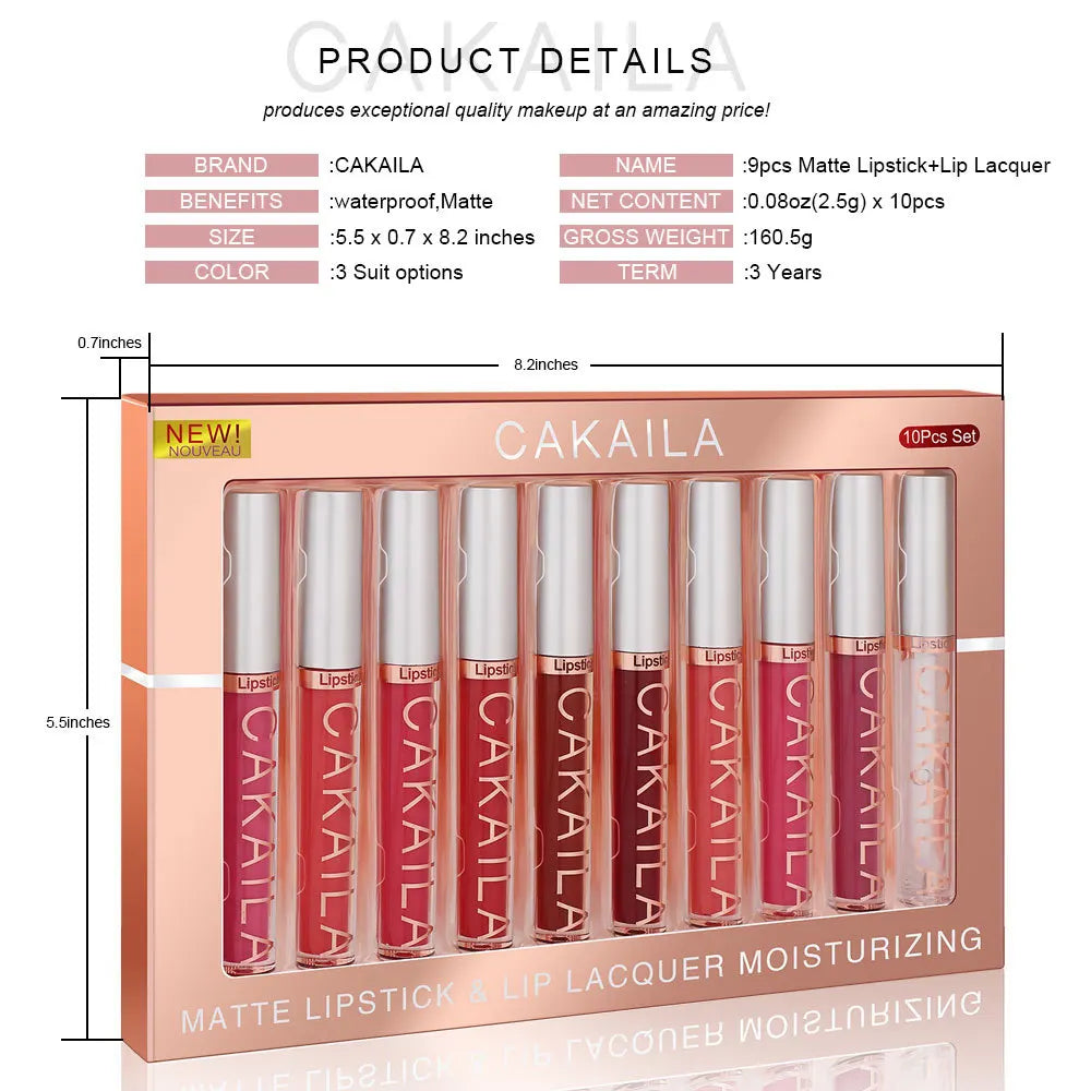 Set de 10 Rouges à Lèvres Liquides Mat & Brillant – Waterproof, Longue Tenue & Hydratants