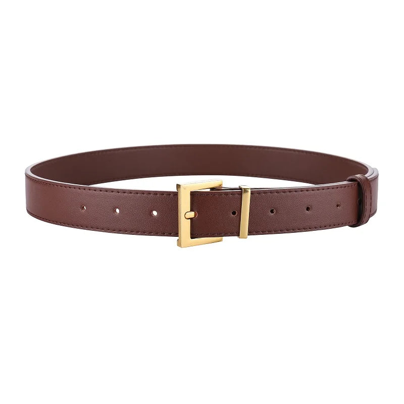 Ceinture Femme en Cuir Suédé – Boucle Carrée Dorée Élégante, Style Décontracté Chic