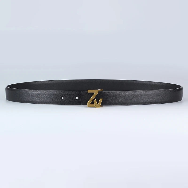 Ceinture Femme Cuir Véritable 2,5 cm – Design Élégant avec Boucle Dorée ZV, Accessoire Mode Chic