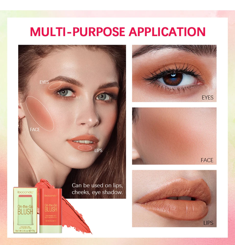 Blush Stick 3 Couleurs – Fard à Joues Crème Longue Tenue Multifonction (Lèvres, Joues & Paupières)