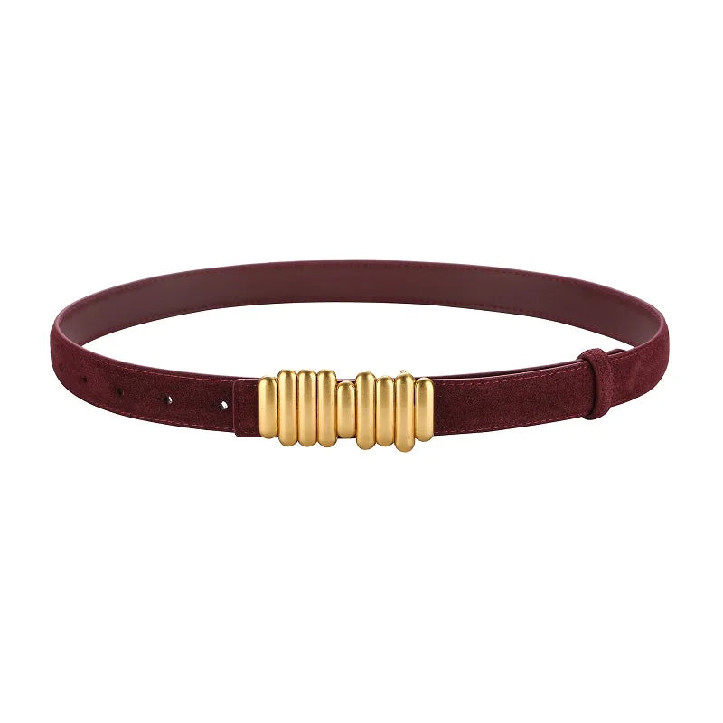 Ceinture Femme en Daim & Cuir Véritable – Boucle Dorée Élégante, Style Chic pour Robe ou Jean