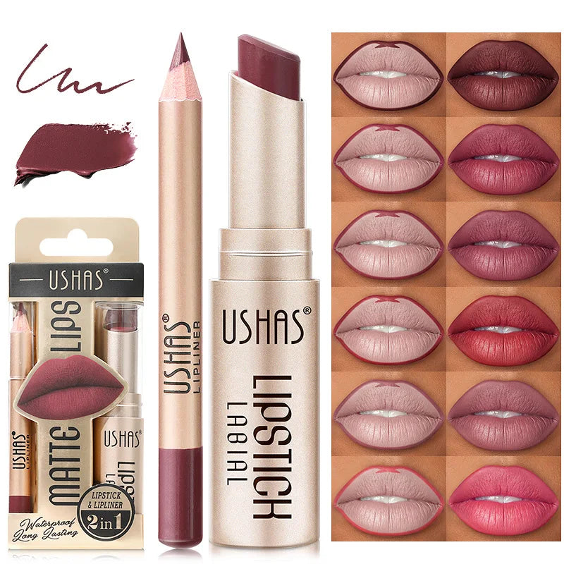 Rouge à Lèvres Mat Longue Tenue – Set de 12 Couleurs Ushas | Pigmentation Intense & Application Facile
