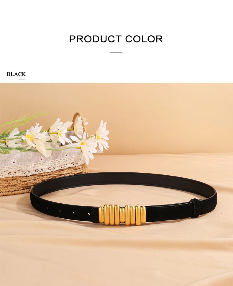Ceinture Femme en Daim & Cuir Véritable – Boucle Dorée Élégante, Style Chic pour Robe ou Jean