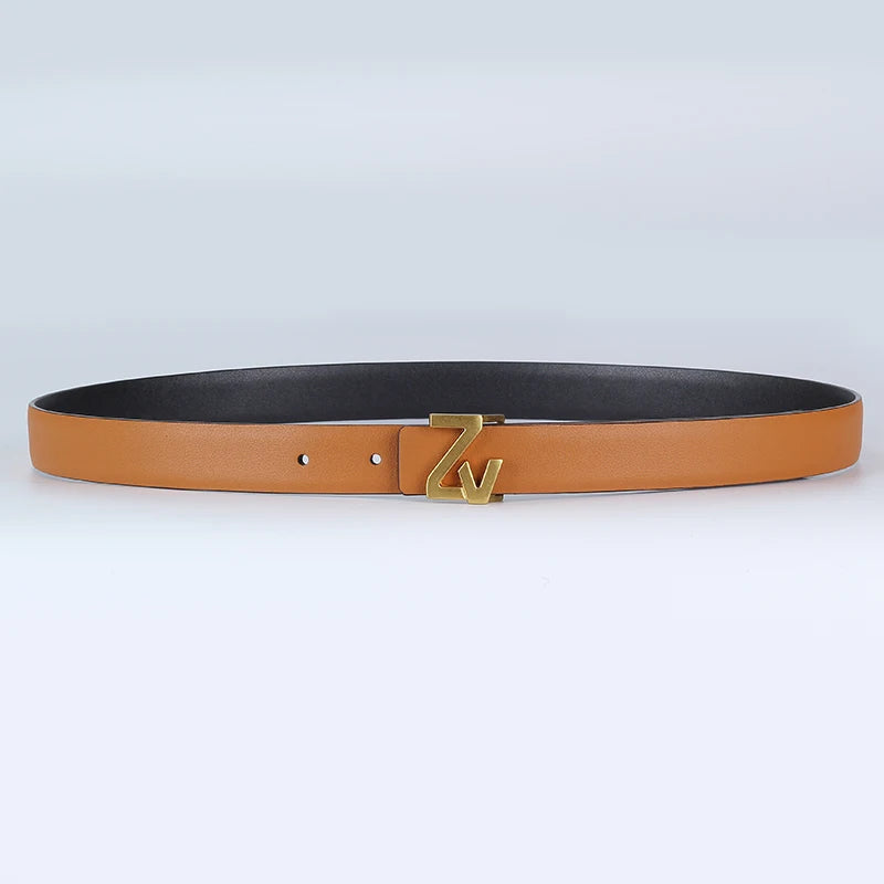 Ceinture Femme Cuir Véritable 2,5 cm – Design Élégant avec Boucle Dorée ZV, Accessoire Mode Chic