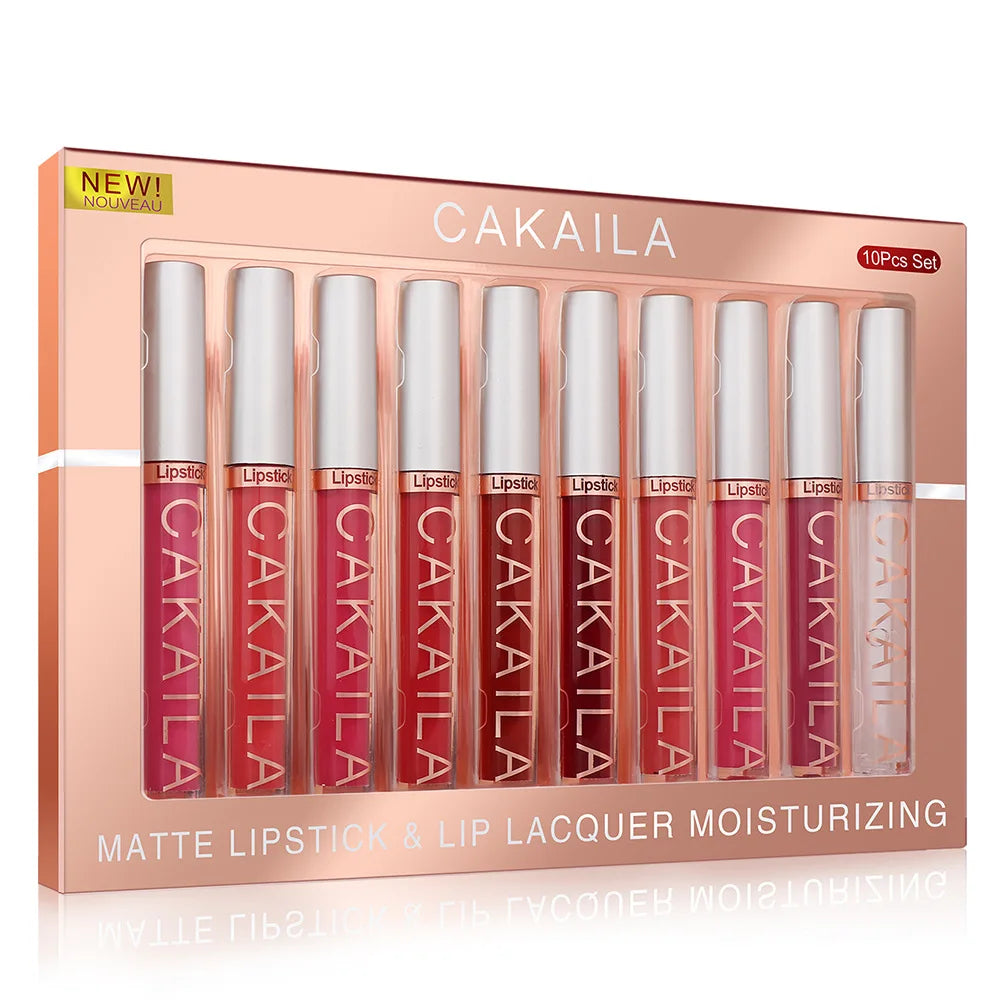 Set de 10 Rouges à Lèvres Liquides Mat & Brillant – Waterproof, Longue Tenue & Hydratants