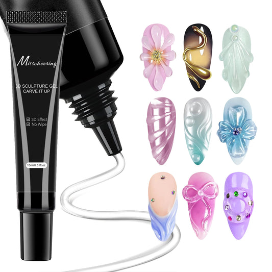 Gel Nail Art 3D 15ml – Gel de Sculpture Professionnel Imperméable UV/LED, Décoration Ongles et Strass Longue Durée