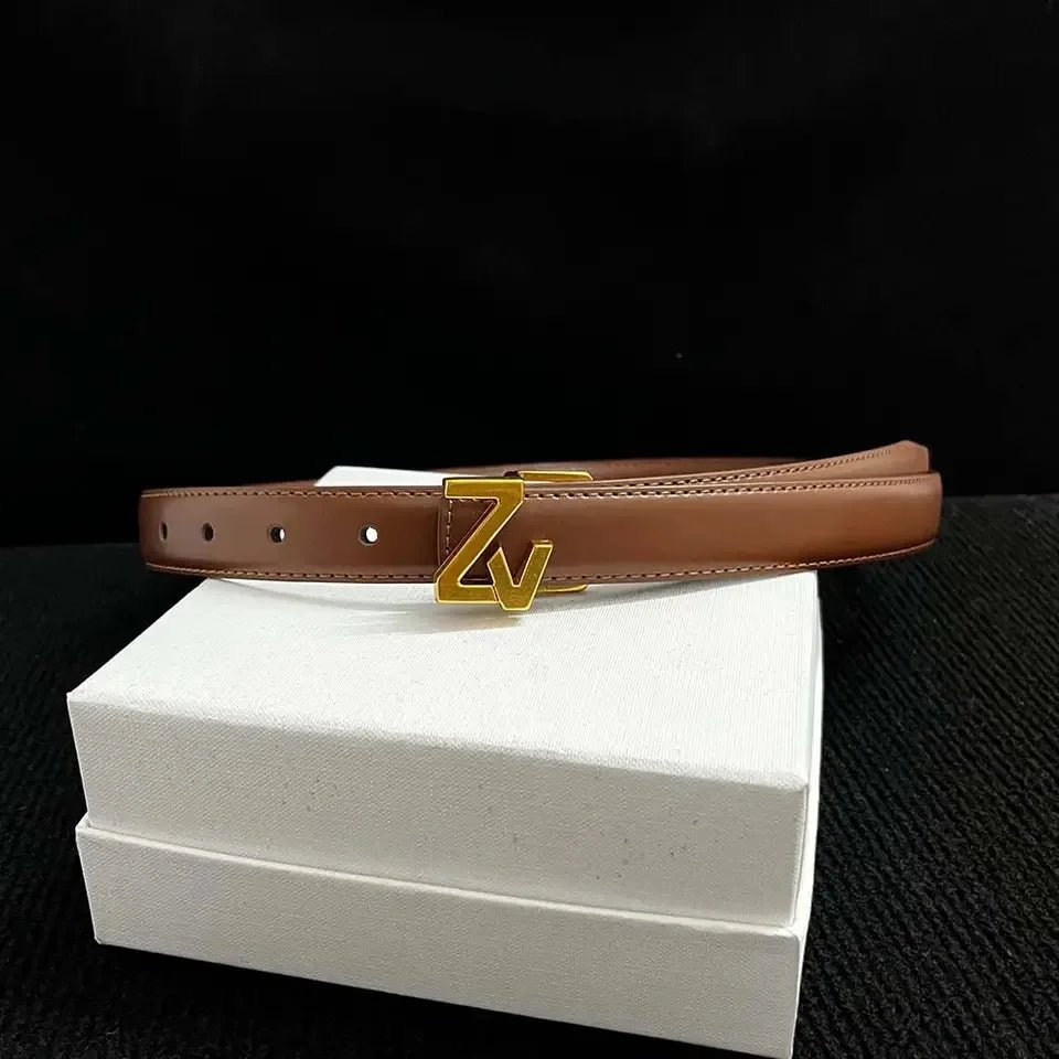 Ceinture Femme Cuir Véritable 2,5 cm – Design Élégant avec Boucle Dorée ZV, Accessoire Mode Chic