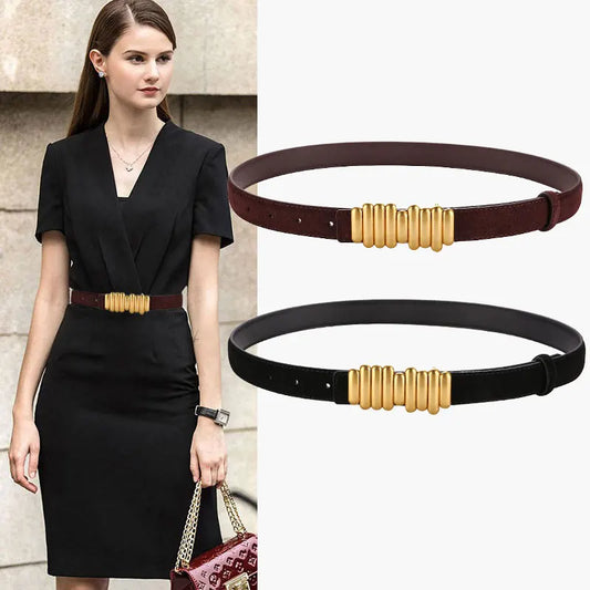 Ceinture Femme en Daim & Cuir Véritable – Boucle Dorée Élégante, Style Chic pour Robe ou Jean