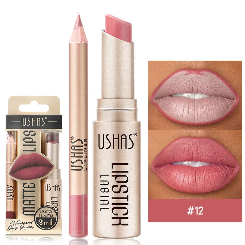 Rouge à Lèvres Mat Longue Tenue – Set de 12 Couleurs Ushas | Pigmentation Intense & Application Facile