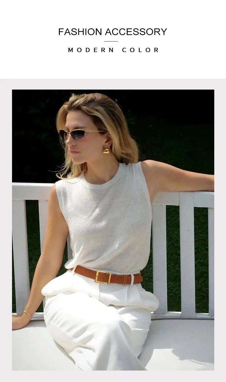 Ceinture Femme en Cuir Suédé – Boucle Carrée Dorée Élégante, Style Décontracté Chic