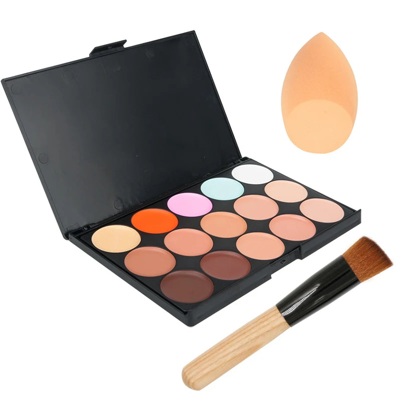 ✨ Palette Correcteur & Contour 15 Teintes + Accessoires – Maquillage Professionnel Longue Tenue