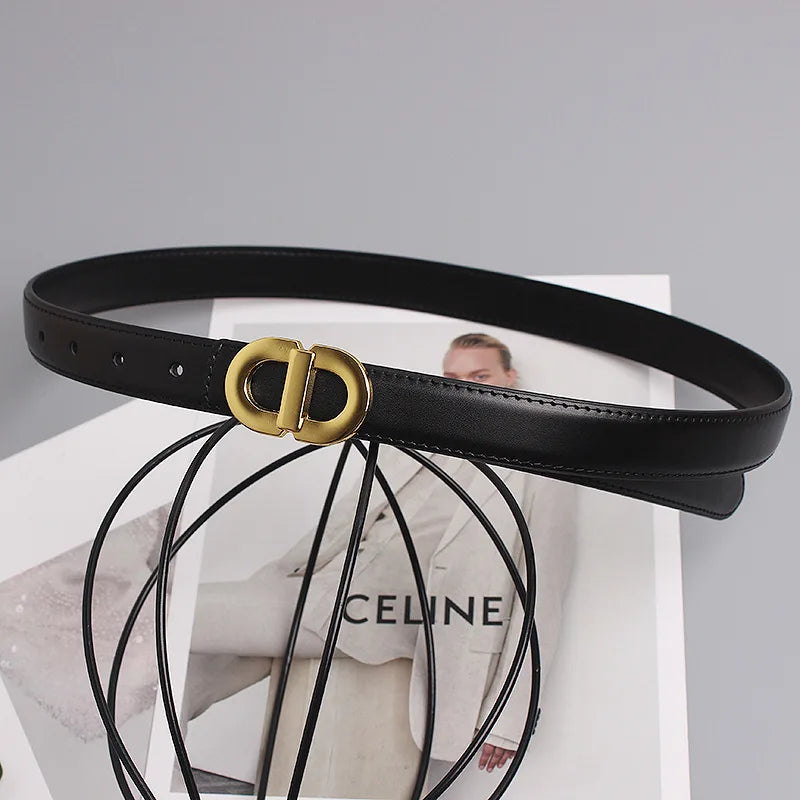 Ceinture Femme en Cuir Véritable – Boucle Dorée Élégante, Largeur 2,3 cm, Style Chic & Intemporel