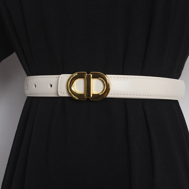 Ceinture Femme en Cuir Véritable – Boucle Dorée Élégante, Largeur 2,3 cm, Style Chic & Intemporel