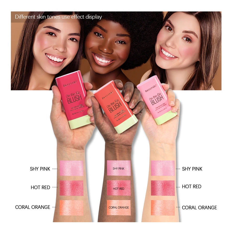 Blush Stick 3 Couleurs – Fard à Joues Crème Longue Tenue Multifonction (Lèvres, Joues & Paupières)