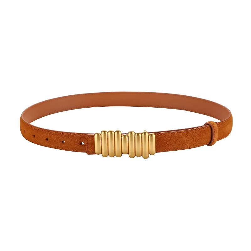 Ceinture Femme en Daim & Cuir Véritable – Boucle Dorée Élégante, Style Chic pour Robe ou Jean