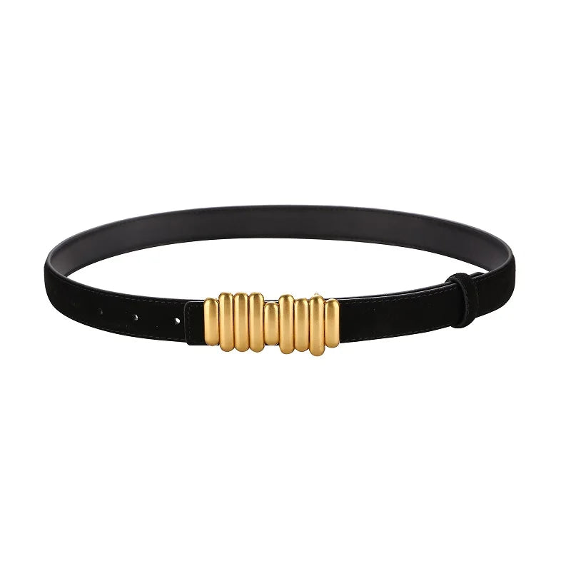 Ceinture Femme en Daim & Cuir Véritable – Boucle Dorée Élégante, Style Chic pour Robe ou Jean