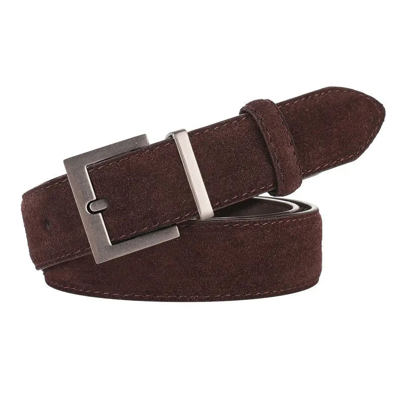 Ceinture Femme en Cuir Suédé – Boucle Carrée Dorée Élégante, Style Décontracté Chic